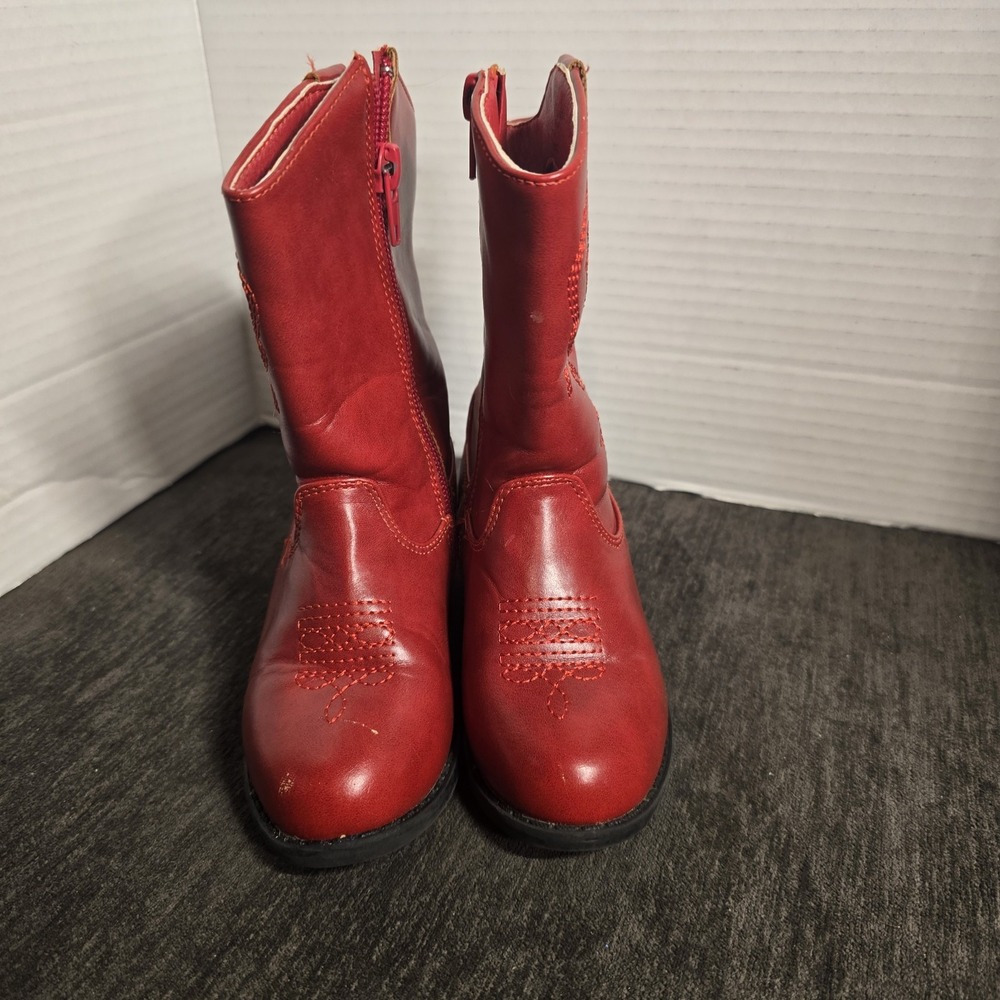 Bebe Girls Red Western Cowboy Boots Floral Embroidery Size 8 Toddler